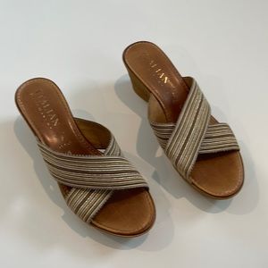 Italian Shoe Maker | Womens | 2.5 inch |Tan and Gold Sandels Size 8